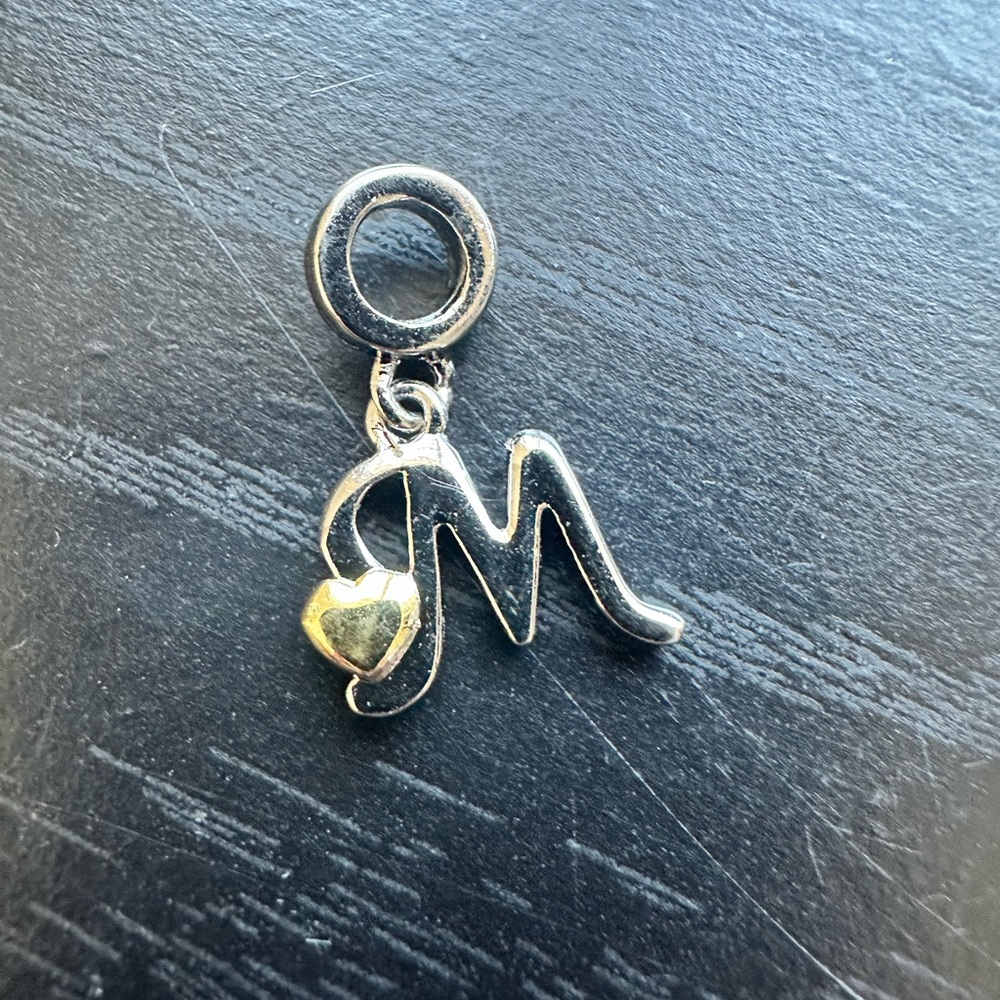 Silver and Gold Heart Initial 'M' Charm
